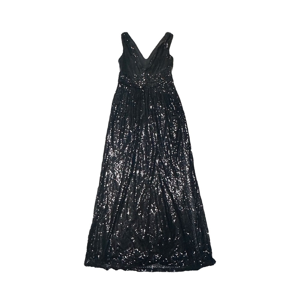 Kate Kasin Black Sequined V-Neck Evening Gown Prom Dress Floor Length Formal